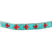 Aqua and Red cross beaded bracelet